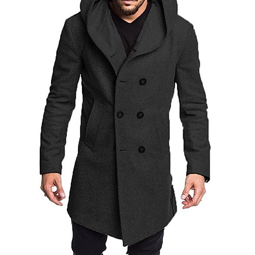 

Men's Solid Colored Fall & Winter Coat Long Daily Long Sleeve Polyester Coat Tops White