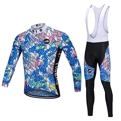 

YORK TIGERS Men's Long Sleeve Cycling Jersey with Bib Tights Winter Fleece Silicone Elastane BluePink Plaid Checkered Camo / Camouflage Bike Jersey Bib Tights Thermal / Warm Breathable 3D Pad Quick