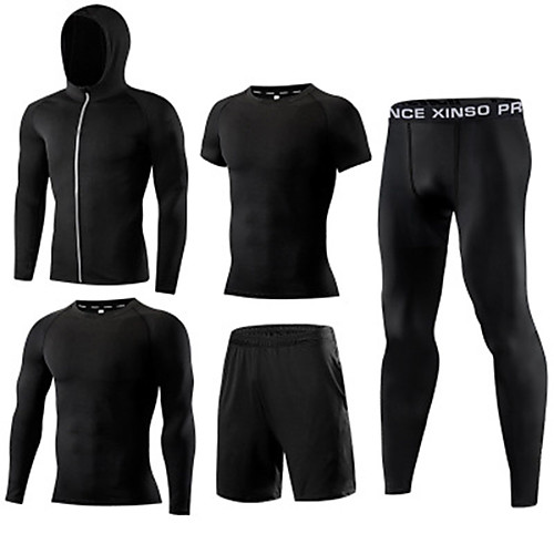 

Men's Activewear Set Workout Outfits Compression Suit Athletic Athleisure 5pcs Summer Elastane Quick Dry Breathable Soft Fitness Gym Workout Basketball Active Training Sportswear Solid Color Normal