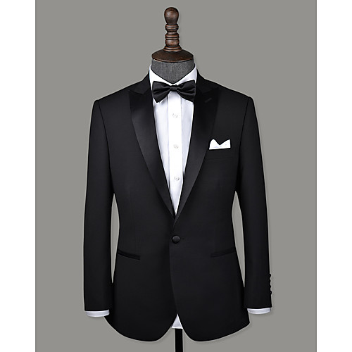 

Black peak lapel wool custom tuxedo