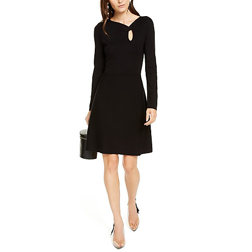 

A-Line Little Black Dress Holiday Cocktail Party Dress V Wire Long Sleeve Short / Mini Jersey with 2021