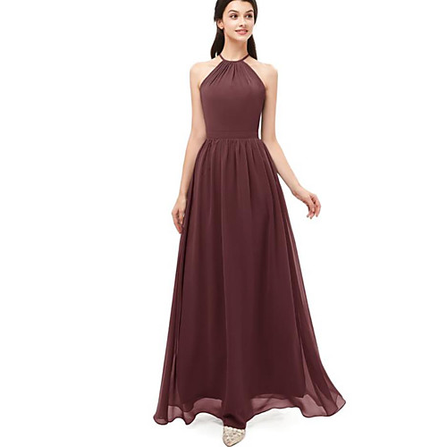 

A-Line Halter Neck Floor Length Chiffon Bridesmaid Dress with Criss Cross / Ruching
