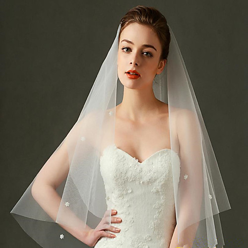 

One-tier Flower Style / Lovers Wedding Veil Elbow Veils with Appliques / Solid 59.06 in (150cm) Tulle / Straight Cut