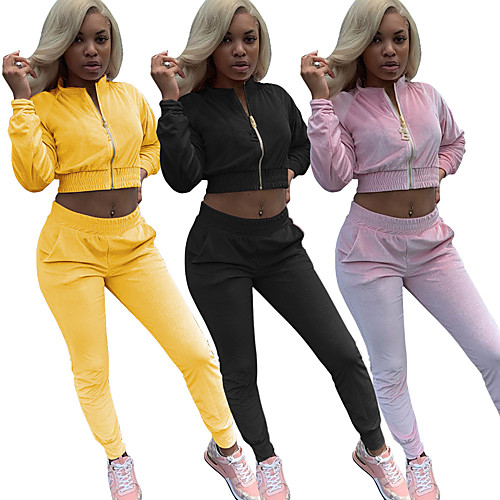 

Women's 2-Piece Full Zip Velour Tracksuit Sweatsuit Streetwear 2pcs Running Fitness Jogging Windproof Breathable Soft Sportswear Athletic Clothing Set Long Sleeve Activewear Micro-elastic Regular Fit