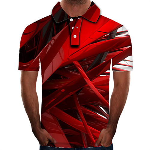 

Men's Plus Size Color Block 3D Print Slim Polo Street chic Exaggerated Daily Holiday Shirt Collar Red / Short Sleeve