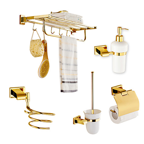 

Bathroom Accessory Set Multifunction Modern Brass 5pcs - Bathroom Wall Mounted