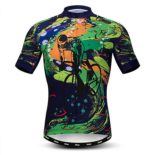 

21Grams Men's Short Sleeve Cycling Jersey Polyester Elastane Lycra Green Novelty Bike Jersey Top Mountain Bike MTB Road Bike Cycling Breathable Quick Dry Moisture Wicking Sports Clothing Apparel