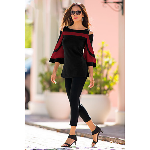 

Women's Blouse Shirt Striped Patchwork Halter Neck Round Neck Tops Basic Top Black Blue Wine