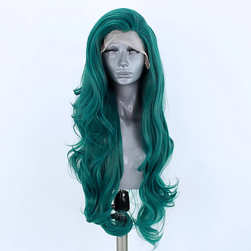 

Synthetic Lace Front Wig Wavy Side Part Lace Front Wig Long Green Synthetic Hair 18-26 inch Women's Adjustable Heat Resistant Party Green