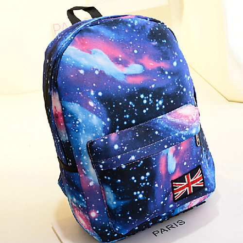 

3D Stars Print Canvas School Bag Backpack Blushing Pink / Dark Blue