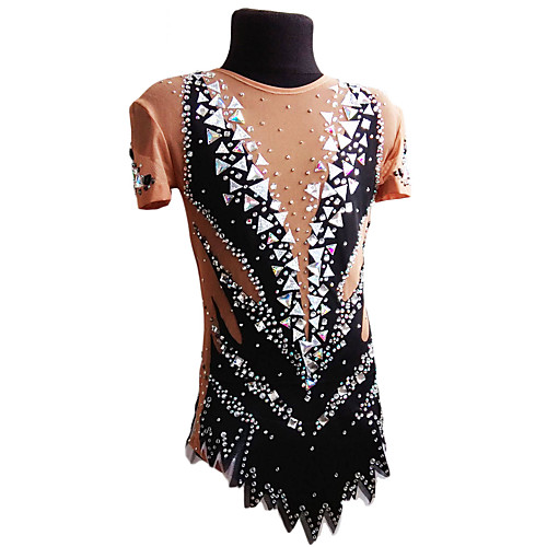 

21Grams Rhythmic Gymnastics Leotards Artistic Gymnastics Leotards Women's Girls' Leotard Black Spandex High Elasticity Handmade Jeweled Diamond Look Short Sleeve Competition Dance Rhythmic Gymnastics
