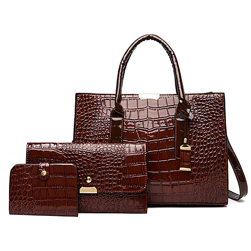 

Women's Polyester / PU Bag Set Crocodile 3 Pcs Purse Set Black / Brown / Wine