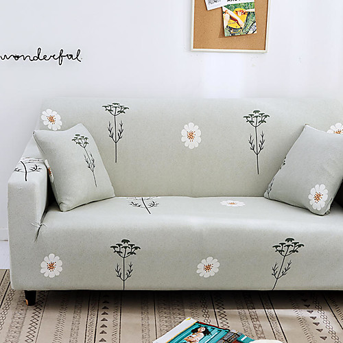 

Light Grey Dandelion Print Dustproof Stretch Slipcovers Stretch Sofa Cover Super Soft Fabric Couch Cover (You will Get 1 Throw Pillow Case as free Gift)