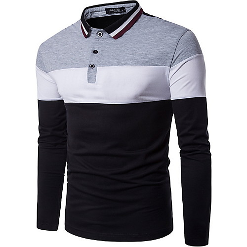 

Men's Color Block Polo Daily Shirt Collar Red / Gray / Long Sleeve
