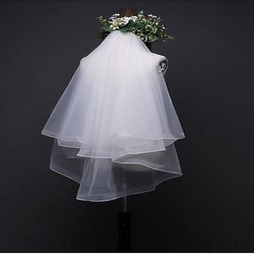 

Two-tier Classic / Love Wedding Veil Elbow Veils with Satin Flower 35.43 in (90cm) POLY / Tulle / Straight Cut