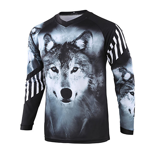 

21Grams Men's Long Sleeve Cycling Jersey Downhill Jersey Dirt Bike Jersey Winter Black / White Animal Wolf Bike Jersey Top Mountain Bike MTB Road Bike Cycling Thermal / Warm UV Resistant Breathable