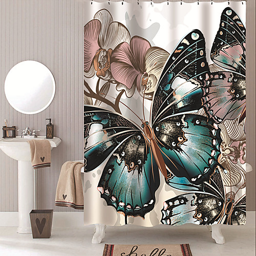 

Shower Curtains with Hooks Butterfly Polyester Novelty Fabric Waterproof Shower Curtain for Bathroom