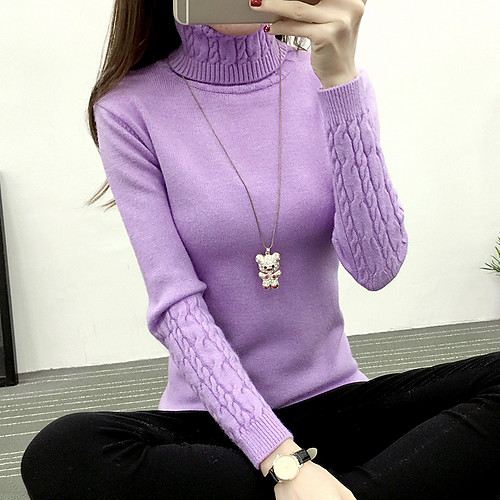 

Women's Solid Colored Pullover Long Sleeve Sweater Cardigans Turtleneck White Black Purple