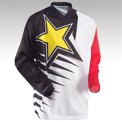 

21Grams Men's Long Sleeve Cycling Jersey Downhill Jersey Dirt Bike Jersey Winter Black / White Stars Bike Jersey Top Mountain Bike MTB Road Bike Cycling Thermal / Warm UV Resistant Breathable Sports