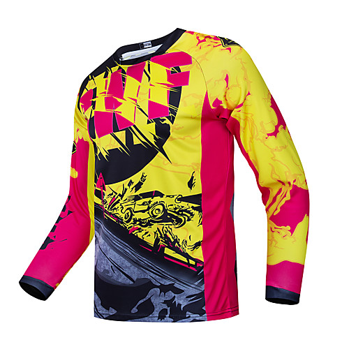 

CAWANFLY Men's Long Sleeve Cycling Jersey Downhill Jersey Dirt Bike Jersey Winter Polyester Red / Yellow Bike Jersey Top Mountain Bike MTB Thermal / Warm Breathable Quick Dry Sports Clothing Apparel