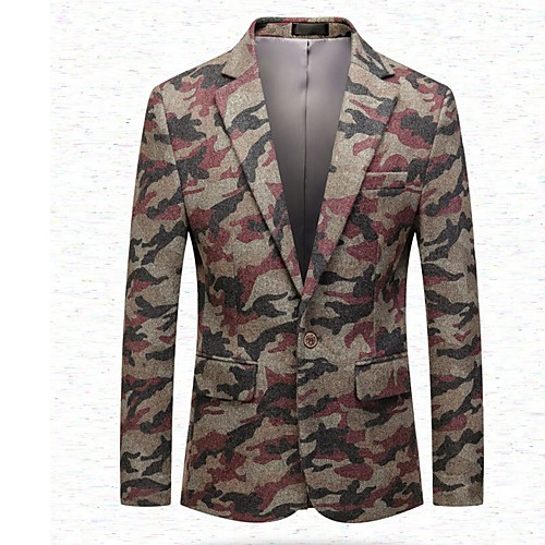 

Red / Gray Floral Regular Fit Polyester Men's Suit - Notch lapel collar