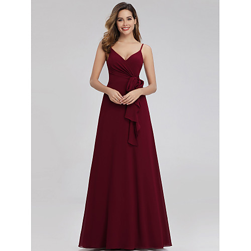 

A-Line V Neck Floor Length Chiffon Bridesmaid Dress with Ruching