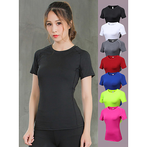 

YUERLIAN Women's Compression Shirt Running Shirt Black White Fuchsia Green Red Elastane Yoga Fitness Gym Workout Tee / T-shirt Short Sleeve Sport Activewear Moisture Wicking Quick Dry 4 Way Stretch