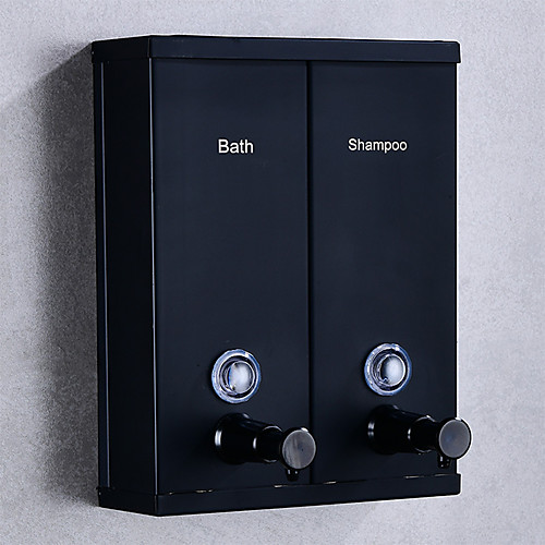 

Bathroom Soap Dispenser Double Head Hotel Home Stainless Steel Shower Gel Dew Separator Wall Mount Black