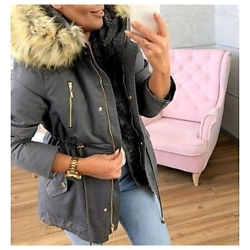

Women's Parka Padded Street Fall Winter Long Coat Regular Fit Casual Daily Jacket Long Sleeve Solid Color Zipper Blue Blushing Pink Spring Lined