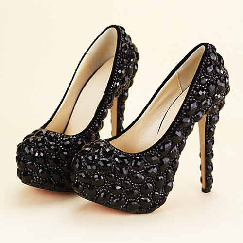 

Women's Heels Stiletto Heel Round Toe Vintage Minimalism Wedding Party & Evening PU Rhinestone Crystal Black