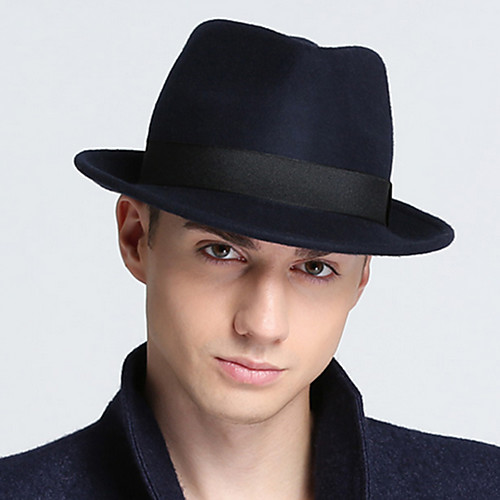 

Unisex Work Basic Wool Cotton Bucket Hat Fedora Hat-Solid Colored Fall Winter Black