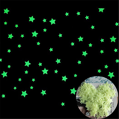 

200Pc 3D Star and Moon Energy Storage Fluorescent Glow In the dark Luminous on Wall Stickers for Kids Room living room Decal