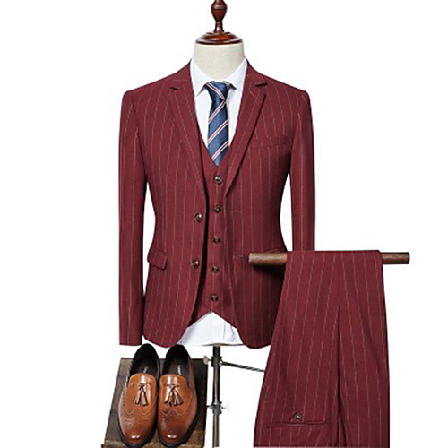 

Tuxedos Standard Fit Notch Single Breasted Two-buttons Cotton Blend Stripes
