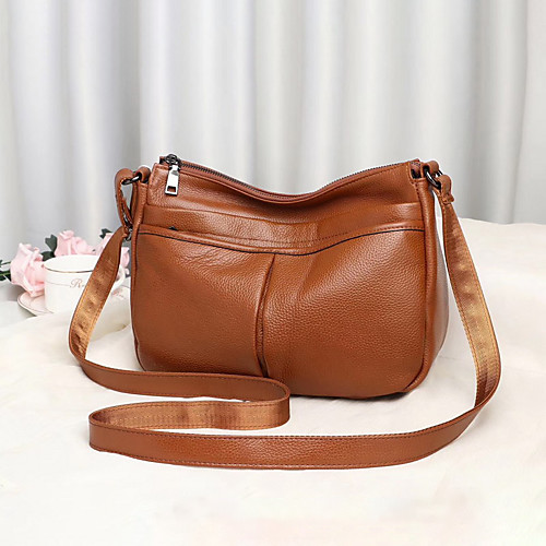 

Women's Zipper Cowhide Crossbody Bag Solid Color Wine / Royal Blue / Brown / Fall & Winter