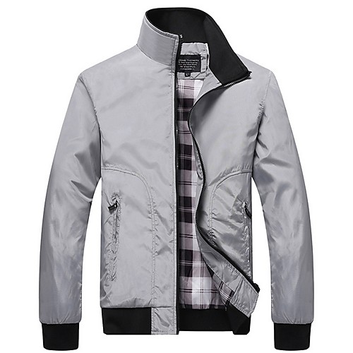 

Men's Daily Fall & Winter EU / US Size Regular Jacket, Solid Colored Stand Long Sleeve Polyester Light gray / Black / Navy Blue