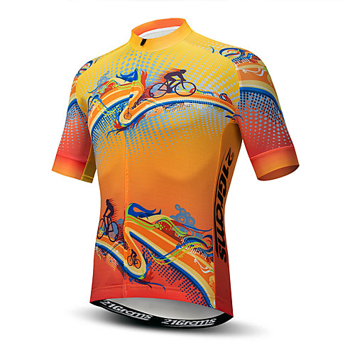 

21Grams Men's Short Sleeve Cycling Jersey Polyester Elastane Lycra Orange Novelty Bike Jersey Top Mountain Bike MTB Road Bike Cycling Breathable Quick Dry Moisture Wicking Sports Clothing Apparel