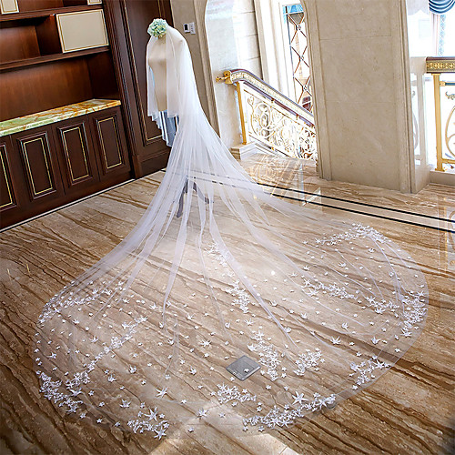 

One-tier Classic Style / Lace Wedding Veil Cathedral Veils with Solid 157.48 in (400cm) POLY / Lace