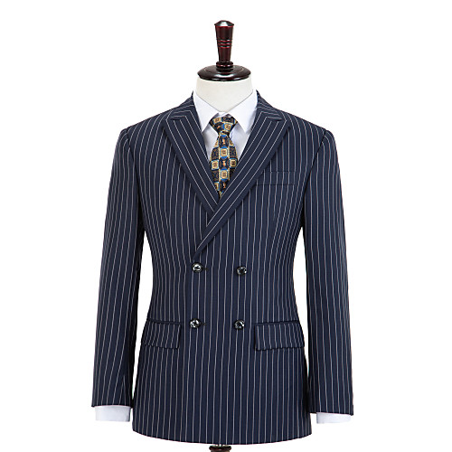 

Midnight Blue Stripe Double Breasted Wool Custom Suit