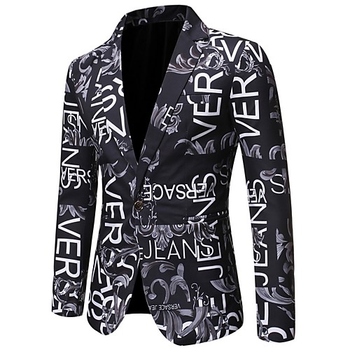 

Men's Blazer, Letter Notch Lapel Polyester Black / White / Blue