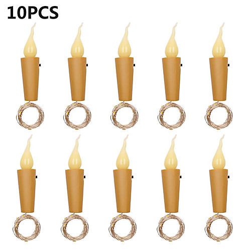 

10pcs 2m 20 LED Candle String Light Wine Bottle Mini Flame Cork Lamp Holiday Decoration Light for Home Bar Valentine's Day