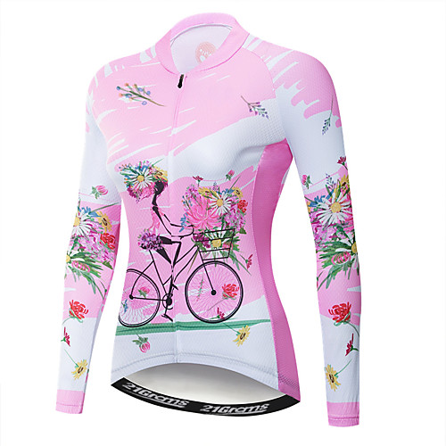 

21Grams Floral Botanical Women's Long Sleeve Cycling Jersey - Pink Bike Jersey Top UV Resistant Breathable Quick Dry Sports Winter Elastane Terylene Polyester Taffeta Mountain Bike MTB Road Bike