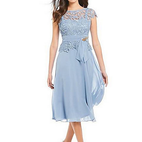 

A-Line Jewel Neck Knee Length Polyester Bridesmaid Dress with Bow(s)