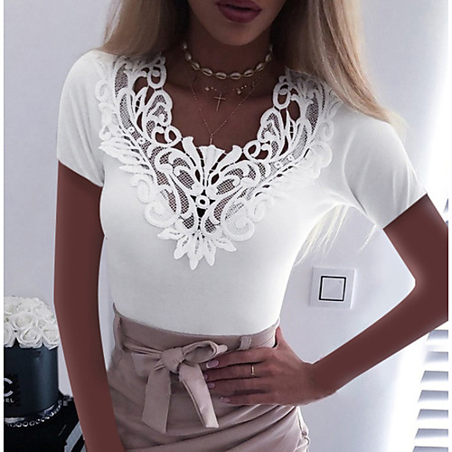 

Women's Solid Colored T-shirt Daily Boat Neck White / Black / Blue / Red / Blushing Pink