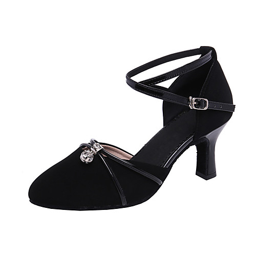 

Women's Modern Shoes Suede Heel Crystal / Rhinestone Cuban Heel Customizable Dance Shoes Black