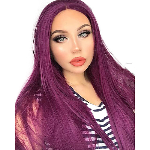 

Synthetic Lace Front Wig Straight Middle Part Lace Front Wig Long Purple Synthetic Hair 18-26 inch Women's Adjustable Heat Resistant Party Purple