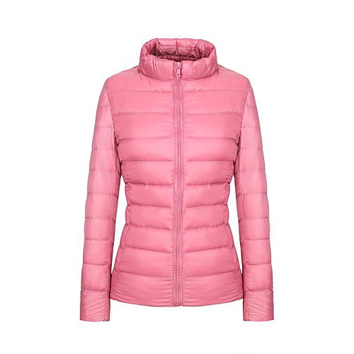 

Women's Daily Solid Colored White Duck Down Plus Size Short Puffer Jacket Long Sleeve Winter Stand Black / Wine / Light Blue S / M / L / Lined
