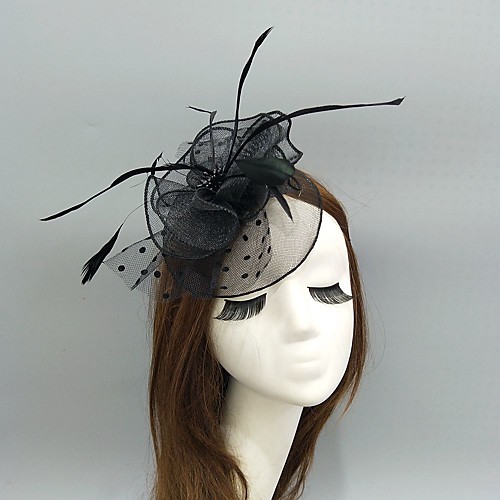 

Feathers / Net Fascinators / Hats / Headwear with Feather / Ruching / Polka Dot 1 Piece Wedding / Special Occasion Headpiece