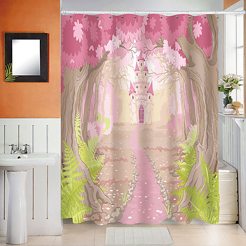 

Shower Curtains with Hooks Pink Castle Polyester Novelty Fabric Waterproof Shower Curtain for Bathroom