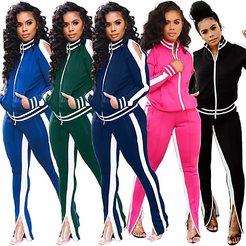 

Women's 2 Piece Full Zip Tracksuit Sweatsuit Streetwear Street Casual Long Sleeve Windproof Breathable Soft Fitness Running Jogging Sportswear Outfit Set Clothing Suit Jacket Track pants Black