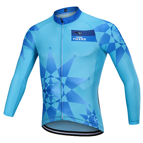 

YORK TIGERS Men's Long Sleeve Cycling Jersey Winter Silicone Elastane Sky Blue Animal Argyle Tiger Bike Jersey Top Mountain Bike MTB Road Bike Cycling Thermal / Warm Breathable Quick Dry Sports